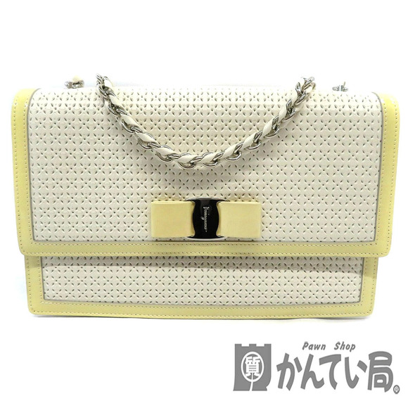 Salvatore Ferragamo Handbags - Salvatore Ferragamo shoulder bag chain strap white Vara ribbon